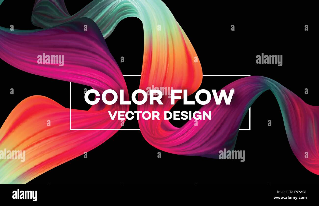 Moderno e colorato poster di flusso. Onda forma liquida in nero colore di sfondo. Art Design per il vostro progetto. Illustrazione Vettoriale Illustrazione Vettoriale