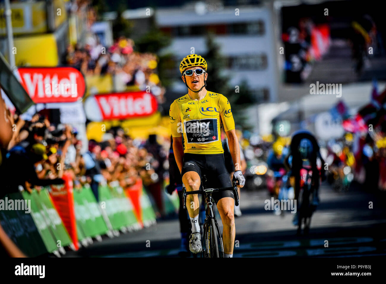 Team Sky della Geraint Thomas vince la tappa dodici del 2018 Tour de France. Foto Stock