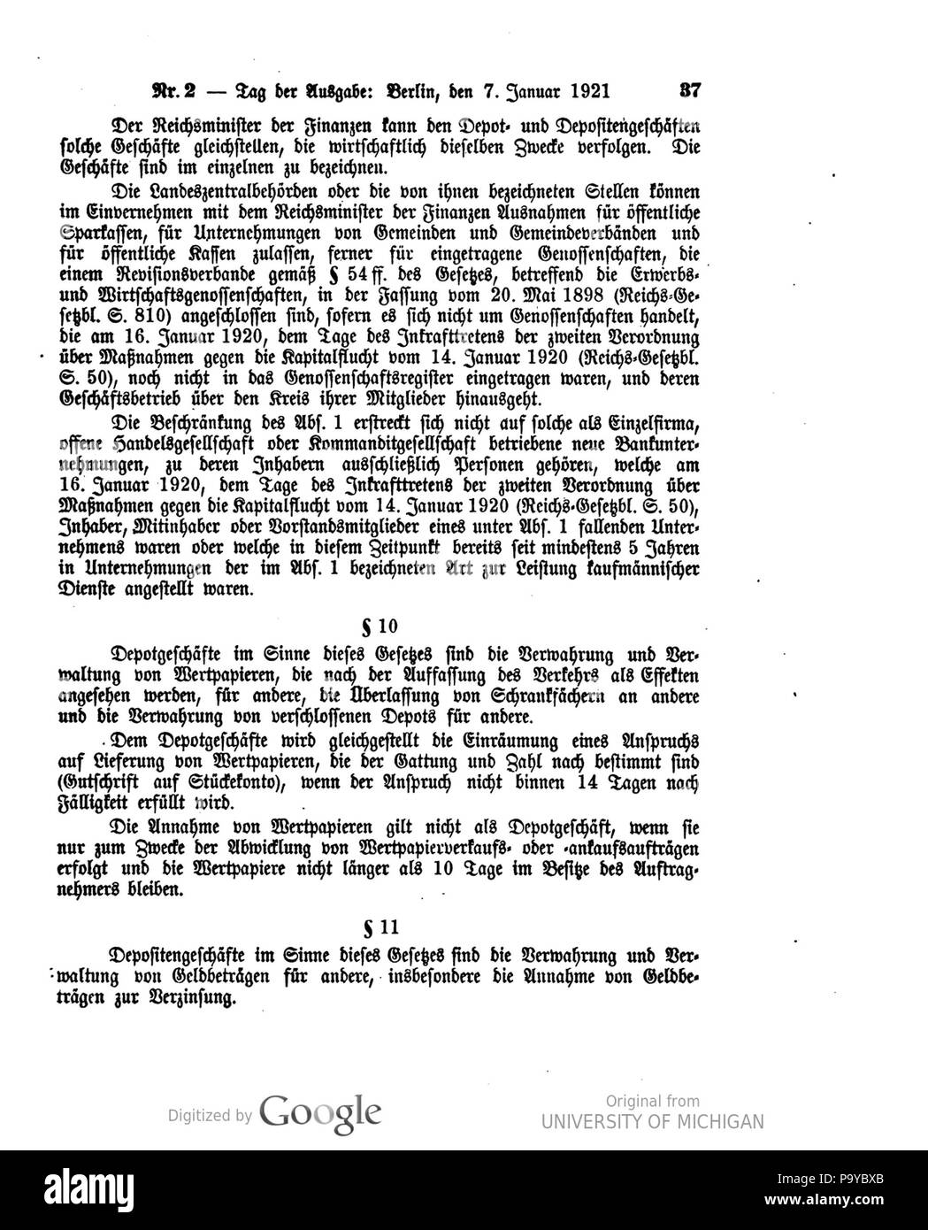 511 Deutsches Reichsgesetzblatt 1921 002 0037 Foto Stock