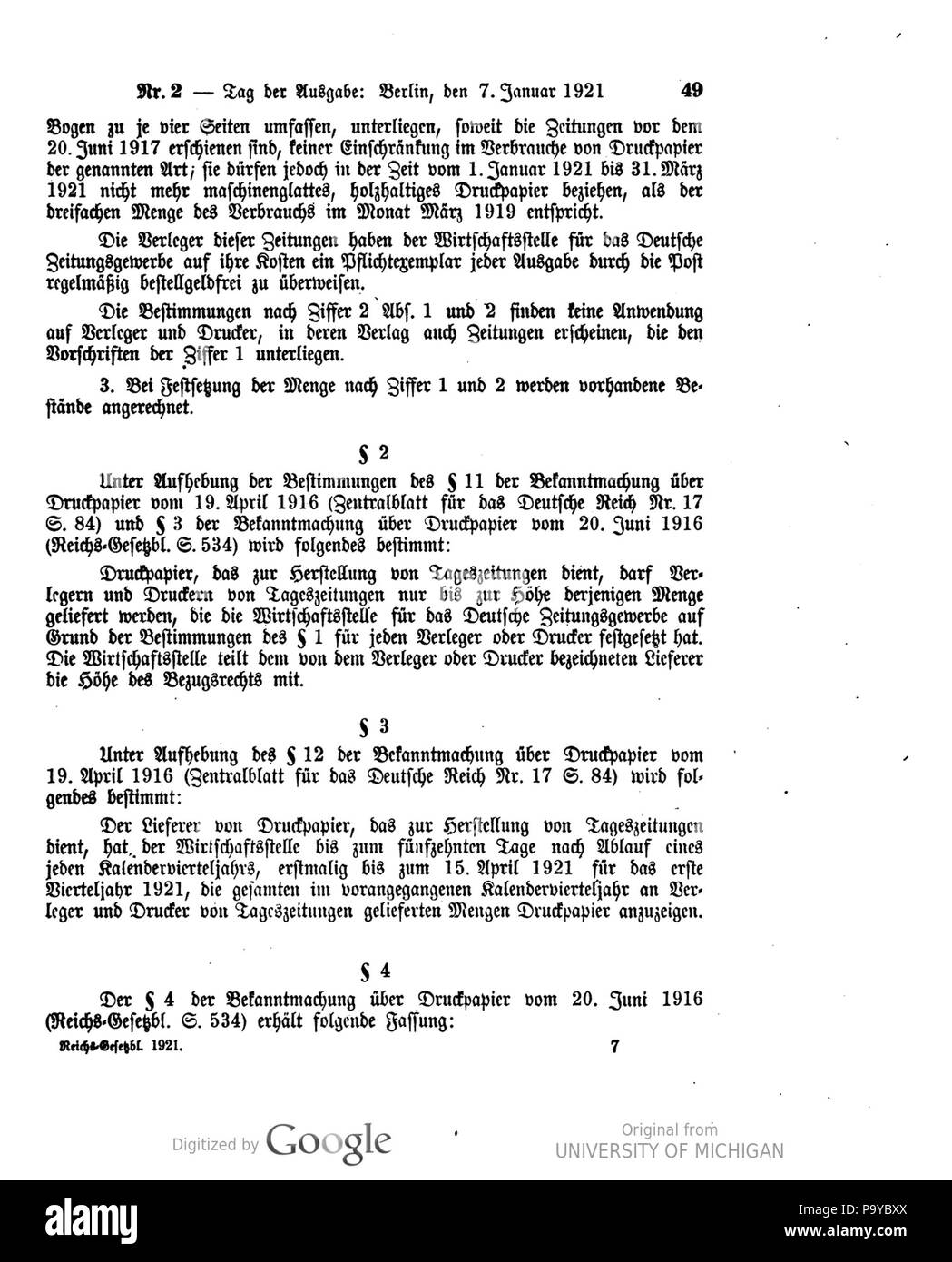 511 Deutsches Reichsgesetzblatt 1921 002 0049 Foto Stock