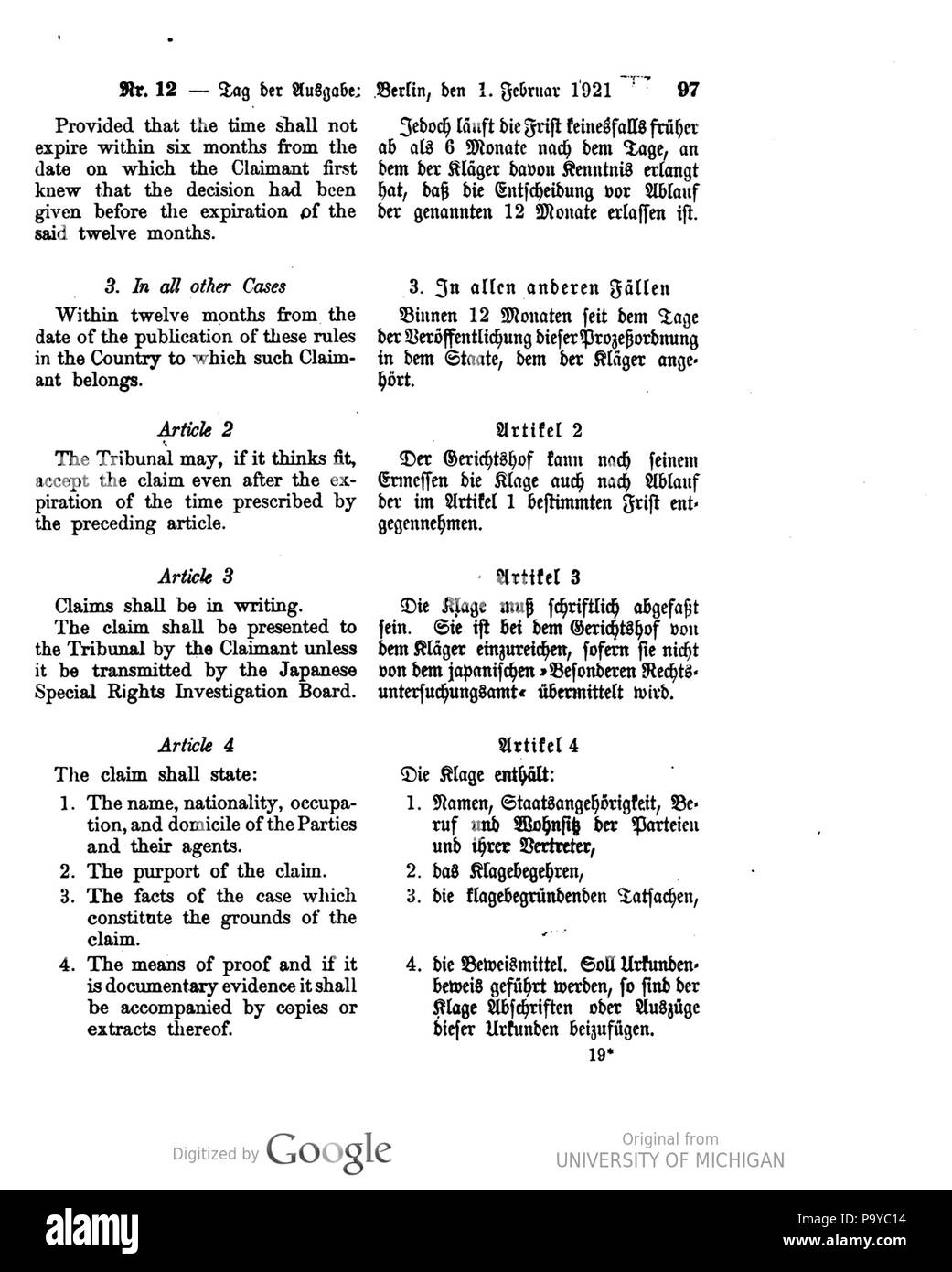 512 Deutsches Reichsgesetzblatt 1921 012 0097 Foto Stock