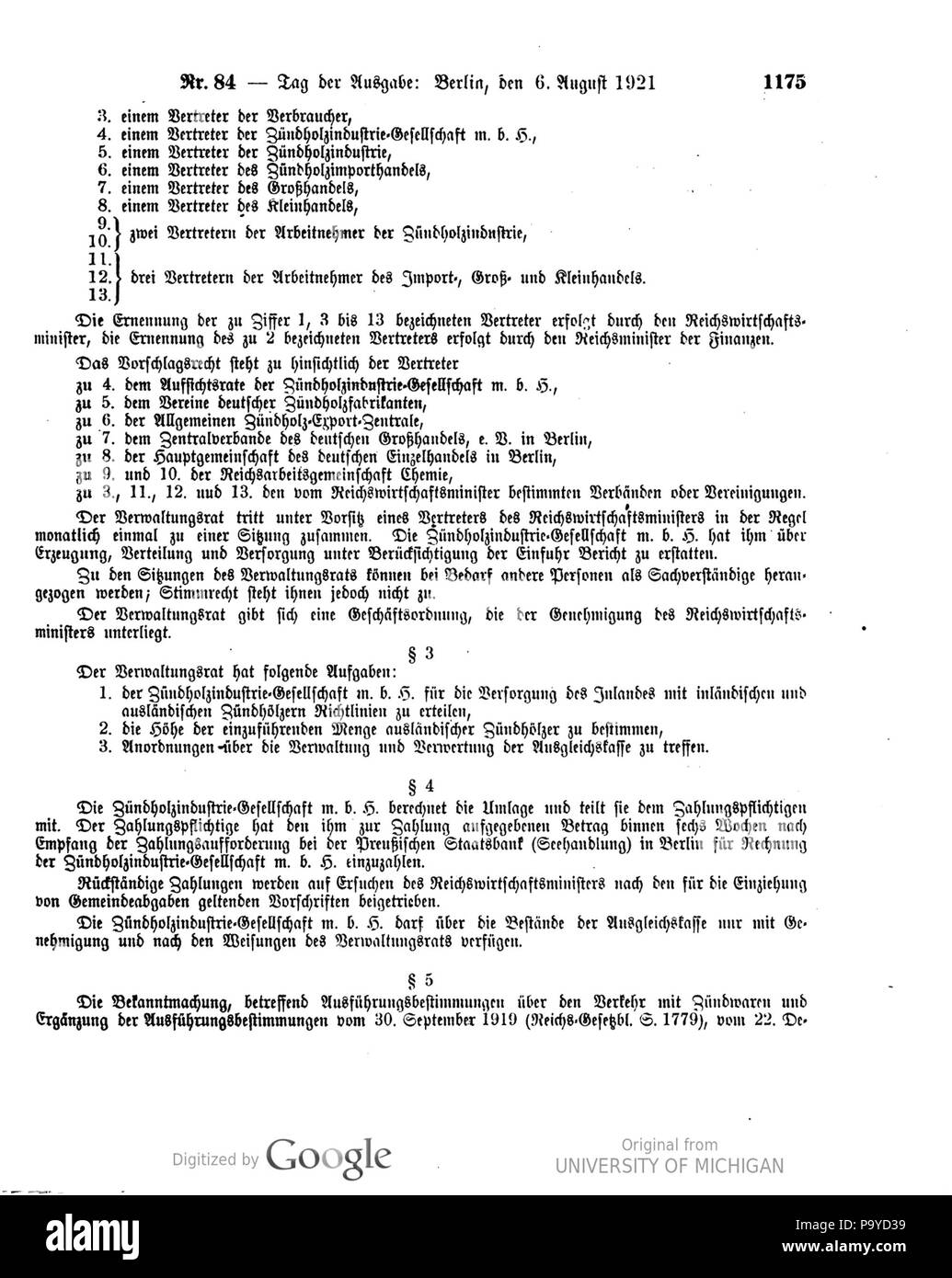 517 Deutsches Reichsgesetzblatt 1921 084 1175 Foto Stock