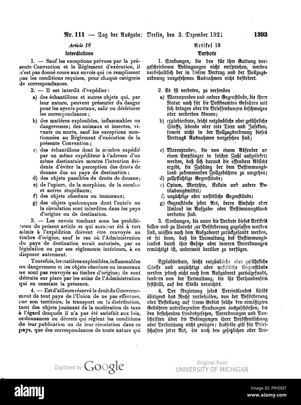 518 Deutsches Reichsgesetzblatt 1921 111 1393 Foto Stock