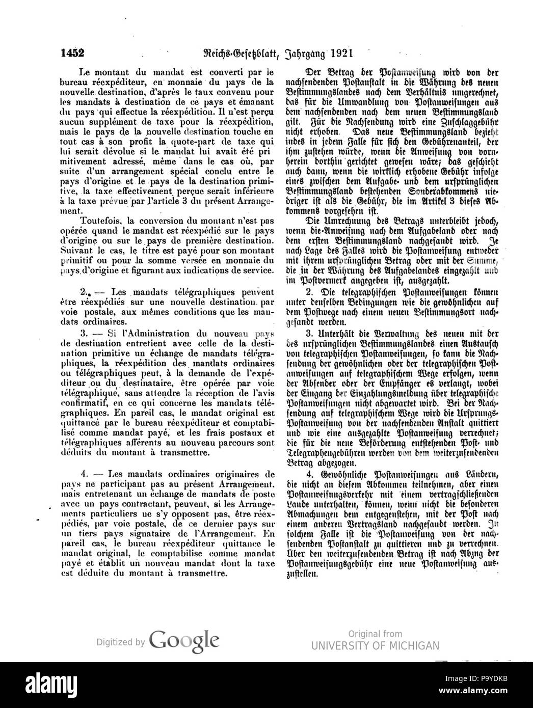 518 Deutsches Reichsgesetzblatt 1921 111 1452 Foto Stock