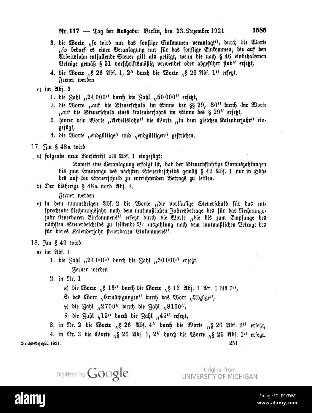 519 Deutsches Reichsgesetzblatt 1921 117 1585 Foto Stock