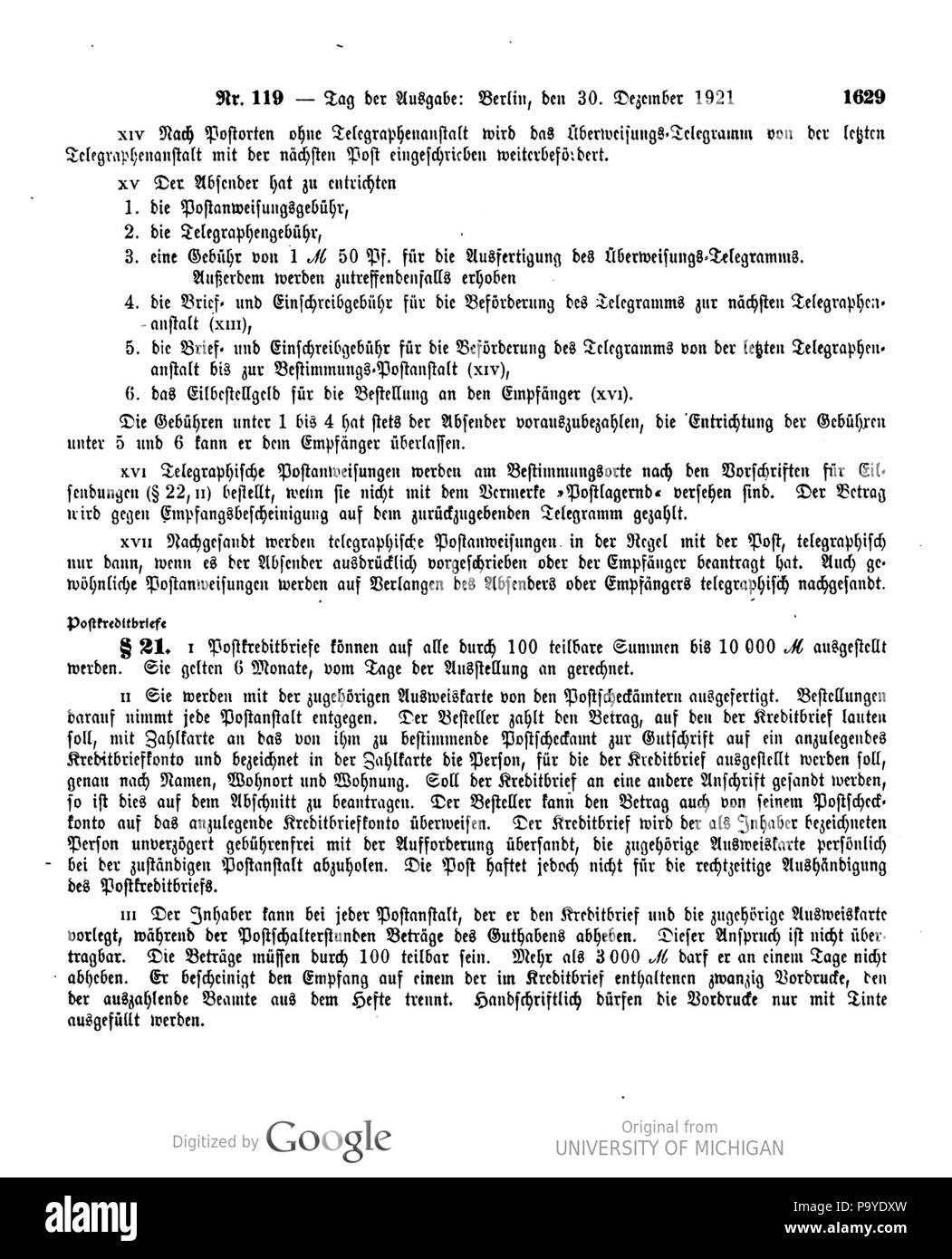 519 Deutsches Reichsgesetzblatt 1921 119 1629 Foto Stock