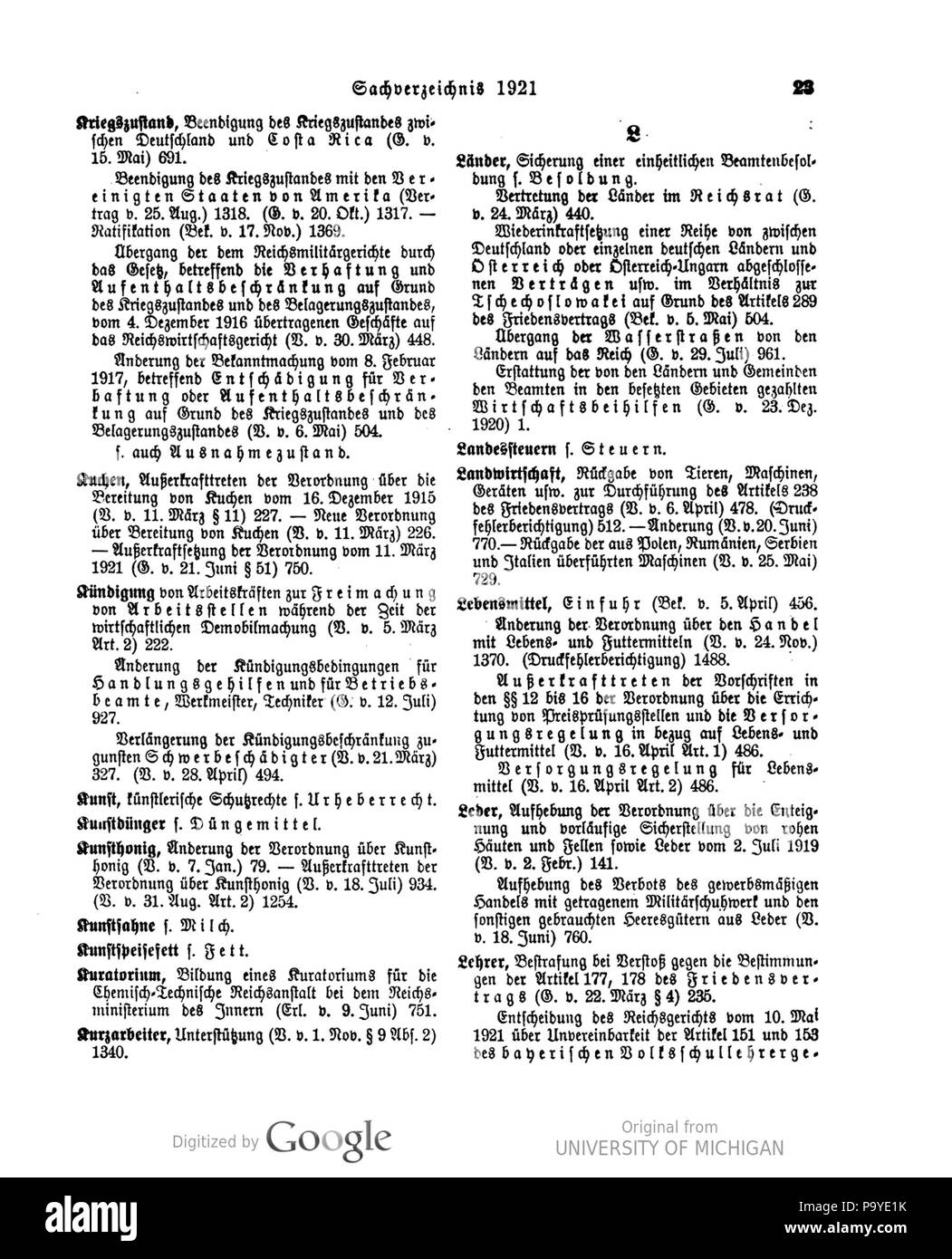 520 Deutsches Reichsgesetzblatt 1921 999 0023 Foto Stock