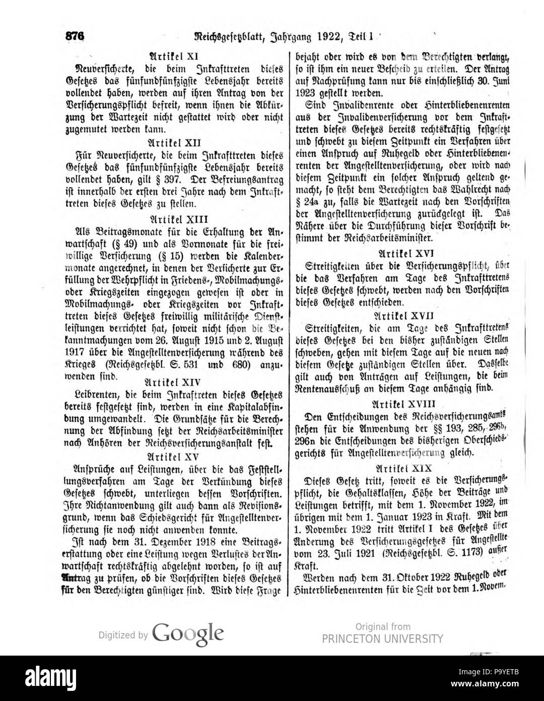 524 Deutsches Reichsgesetzblatt 22T1 076 0876 Foto Stock