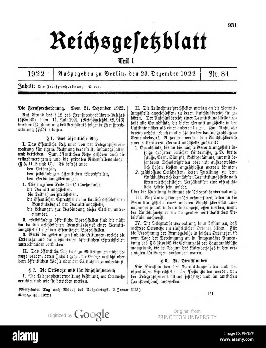 525 Deutsches Reichsgesetzblatt 22T1 084 0931 Foto Stock