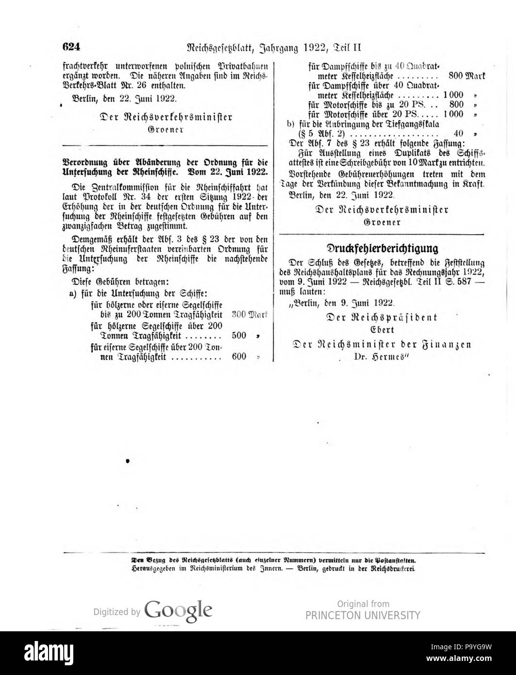 528 Deutsches Reichsgesetzblatt 22T2 014 0624 Foto Stock