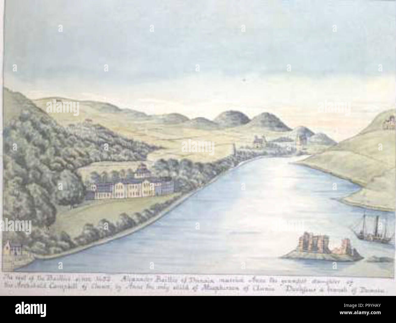 . Inglese: qualità molto bassa e risoluzione riproduzione di un acquerello di casa Dochfour, Inverness, Baillie sedile, circa 1810. 1780 Ricostruzione del 1452 casa bruciata in 1745.jpg . tra circa 1810 e circa 1820 582 Dochfour house, Inverness, Baillie sedile, circa 1810. 1780 Ricostruzione del 1452 casa bruciata in 1745 Foto Stock