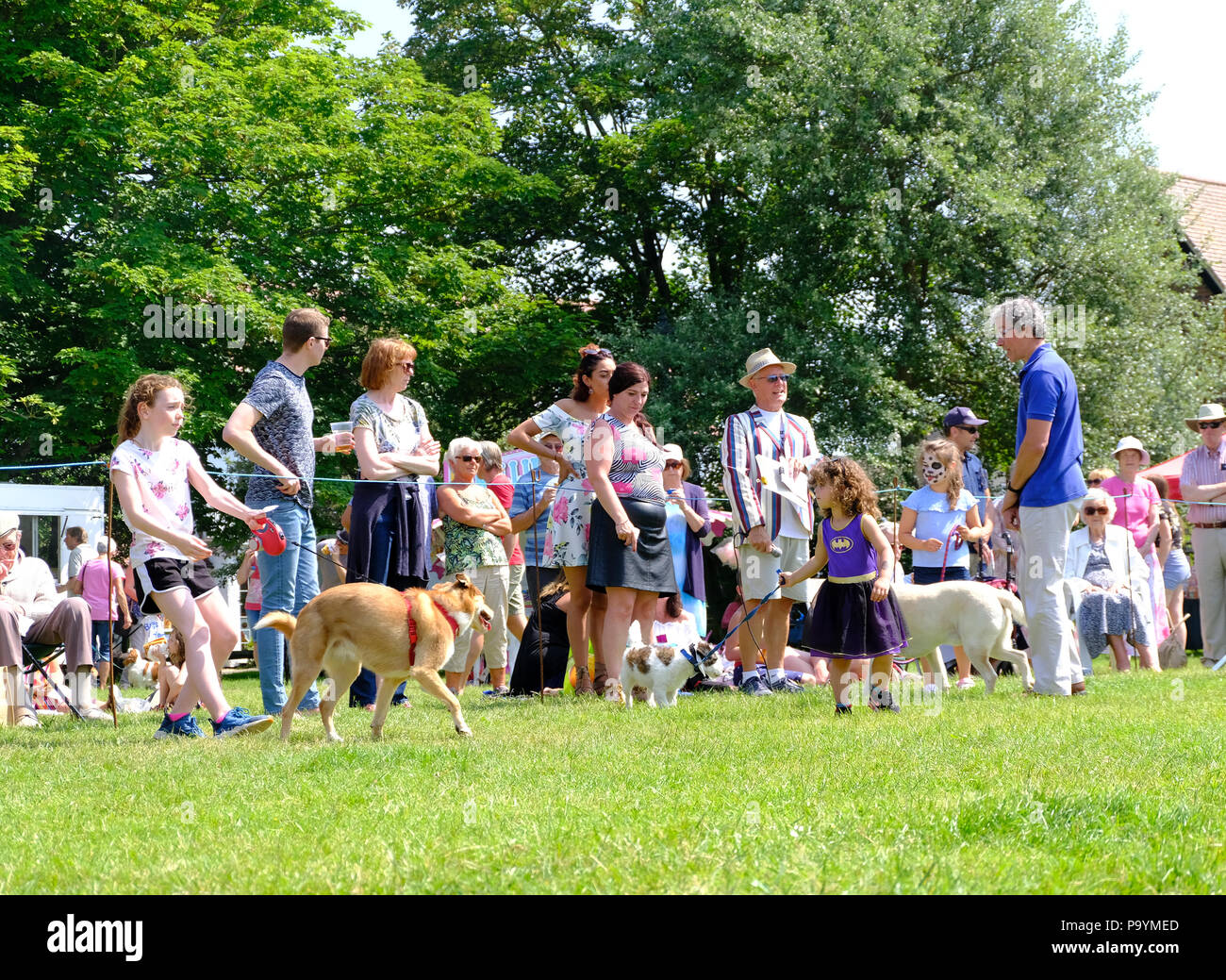 East Preston, West Sussex, Regno Unito. Fun dog show tenutosi il villaggio verde Foto Stock