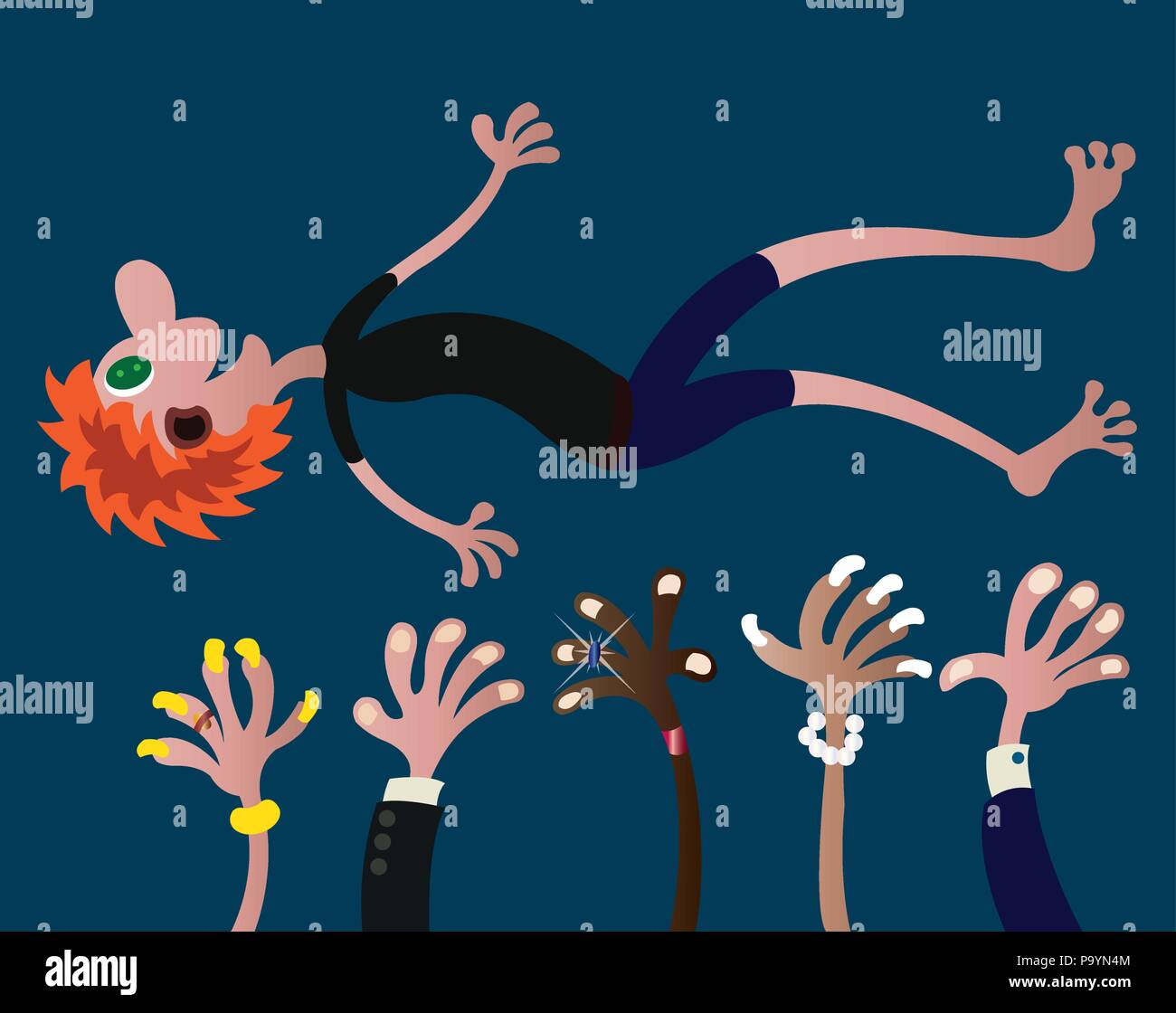 I colleghi di gettare uno di loro nell'aria come una forma di celebrazione Illustrazione Vettoriale