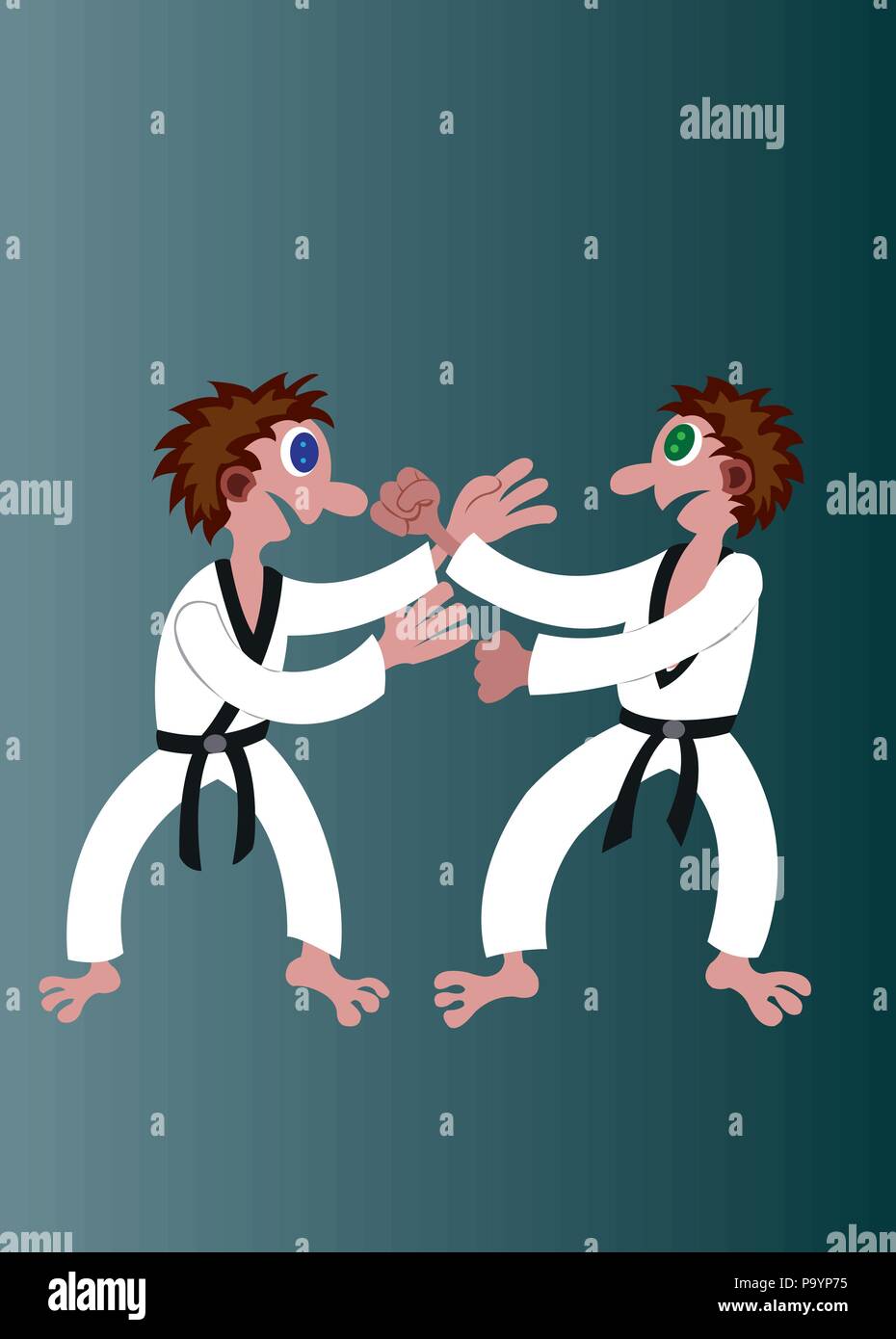 Due artisti marziali tenere i pugni ad un altro Illustrazione Vettoriale