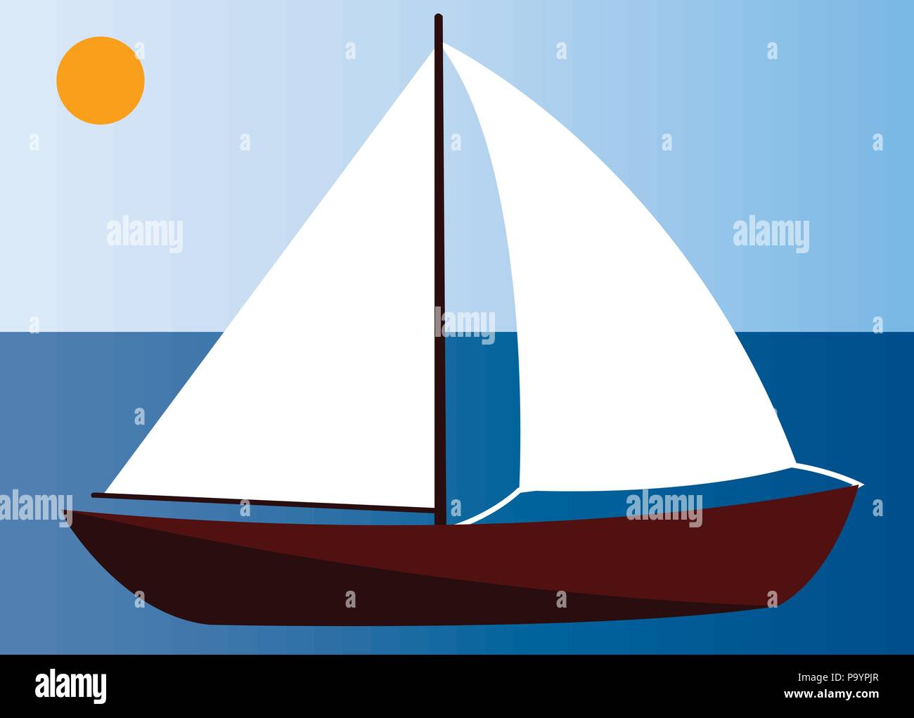 Uno yacht a vela sulle acque poco profonde Illustrazione Vettoriale