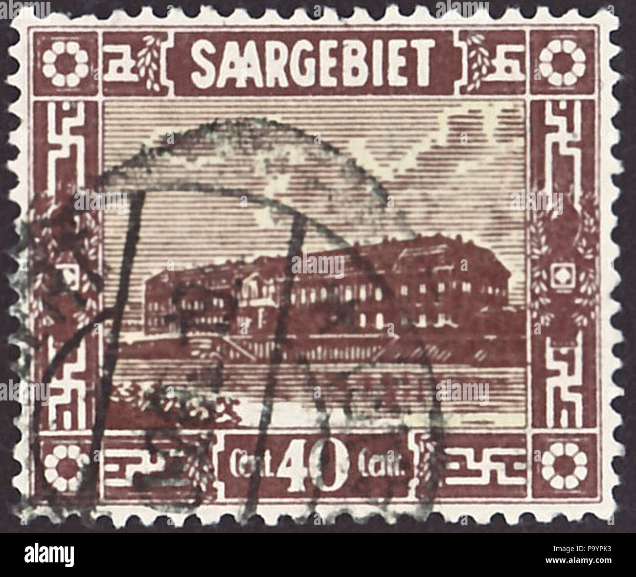 Timbro della Germania - Territorio della Saar bacino; 1922; francobolli per  l'occupazione francese del problema "aarlandic motivazioni - II"; nuovi  motivi in formato maggiore; disegno raffigurato con tonico underpress per la