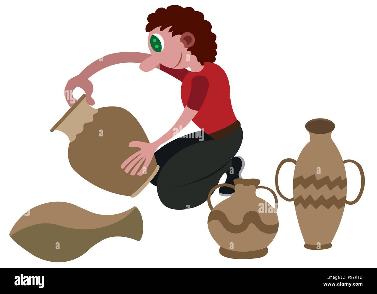 Un vasaio lo stampaggio di pentole di creta Illustrazione Vettoriale