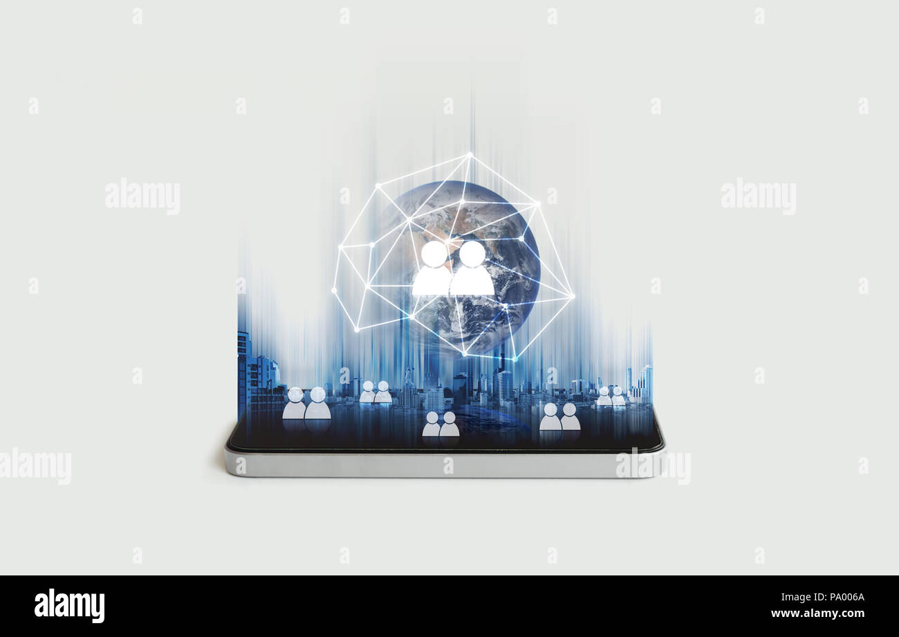La rete sociale, telefono mobile rete internet e la tecnologia della comunicazione. Elemento di questa immagine sono arredate dalla NASA Foto Stock
