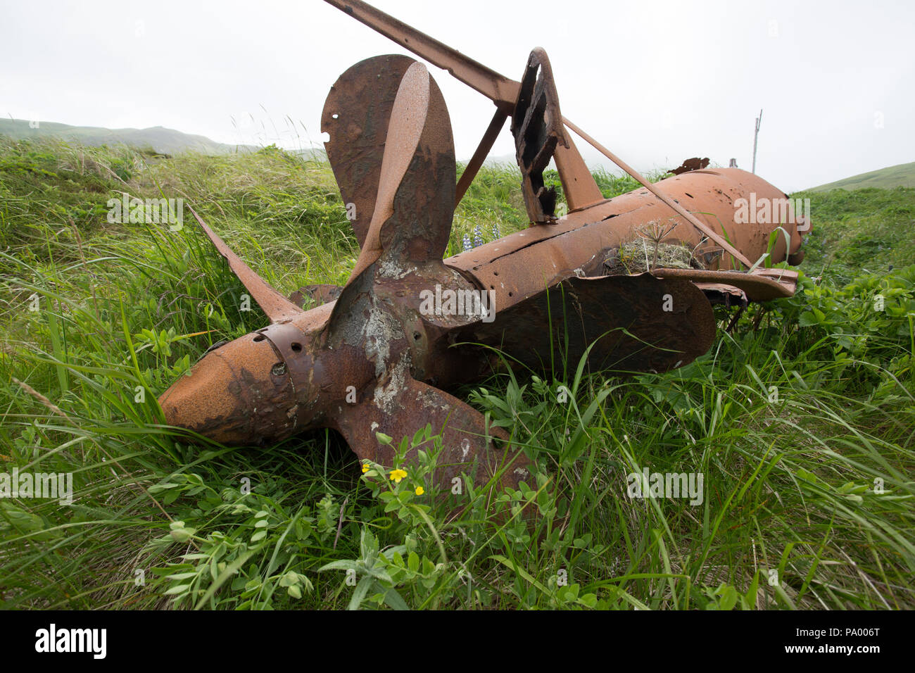 Abbandonato giapponese tipo ko-hyoteki midget submarine sull isola di Kiska. Foto Stock