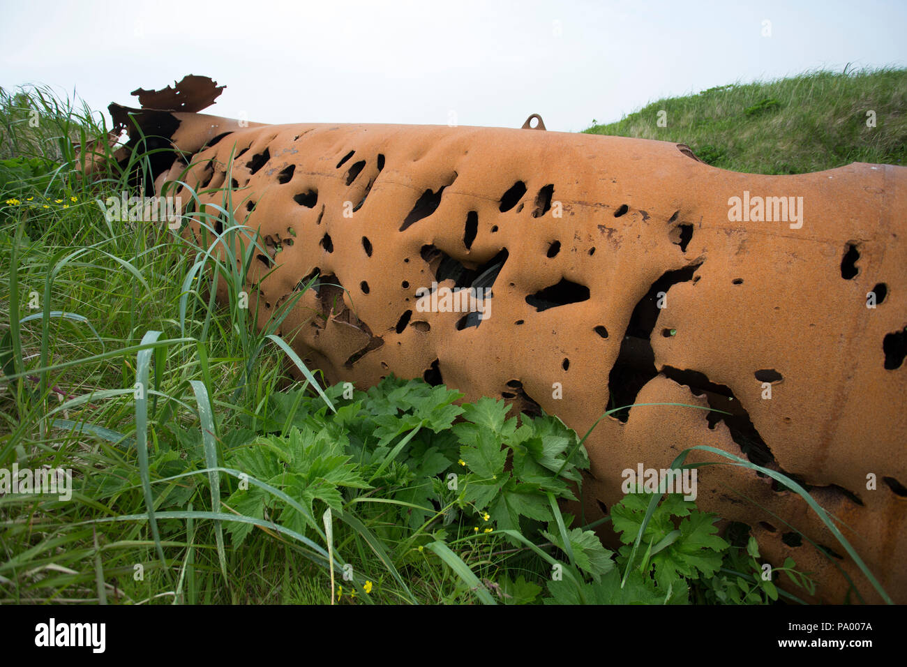 Abbandonato giapponese tipo ko-hyoteki midget sottomarino, Kiska isola. Foto Stock