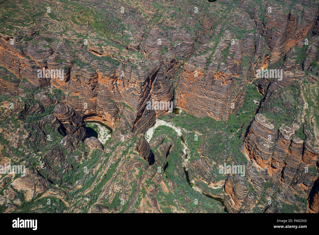 Vista aerea dei Bungle Bungle Range nel Parco Nazionale di Purmululu, Australia occidentale Foto Stock