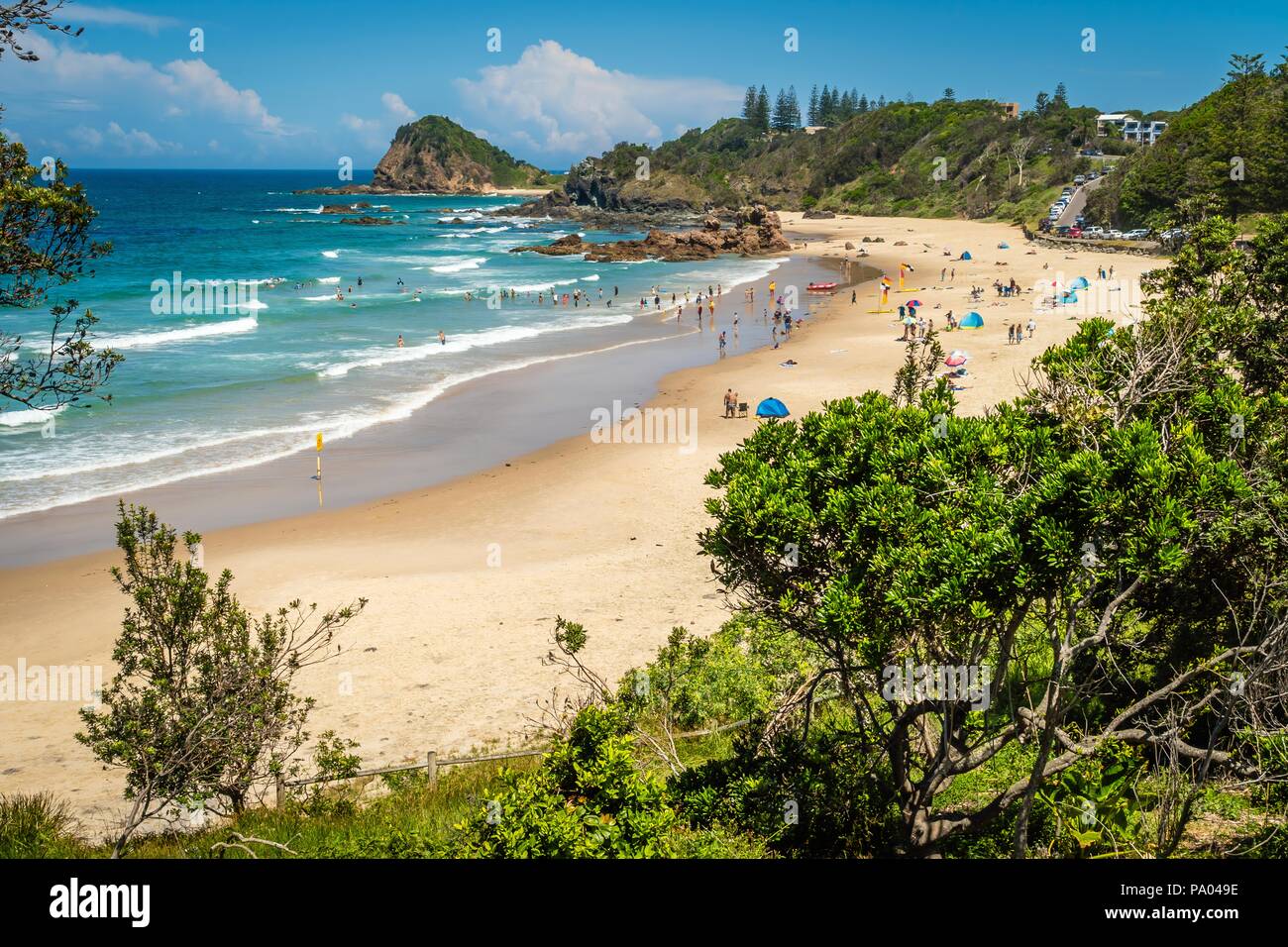 Le persone presso la spiaggia di Flynns spiaggia di Port Macquarie, Australia Foto Stock