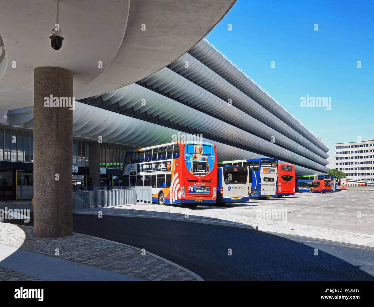 L'iconico brutalist architettura di Preston Stazione degli Autobus Foto Stock
