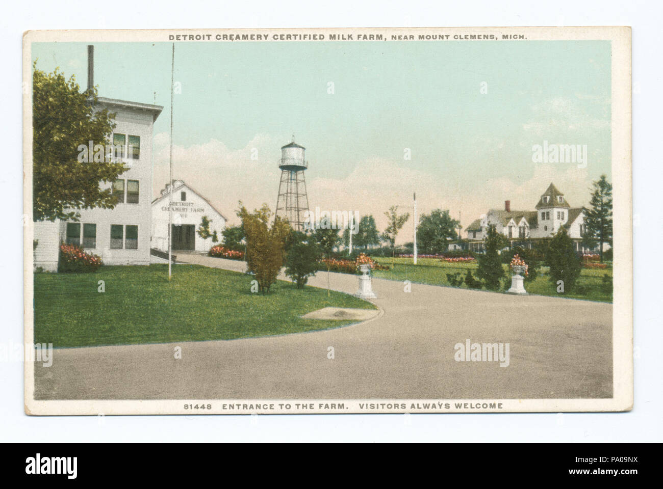 623 L'ingresso alla fattoria. Visitatori sempre benvenuti, Detroit Creamery Certificate Fattoria Latte, vicino a Mt. Clemens, Mich (NYPL b12647398-74603) Foto Stock