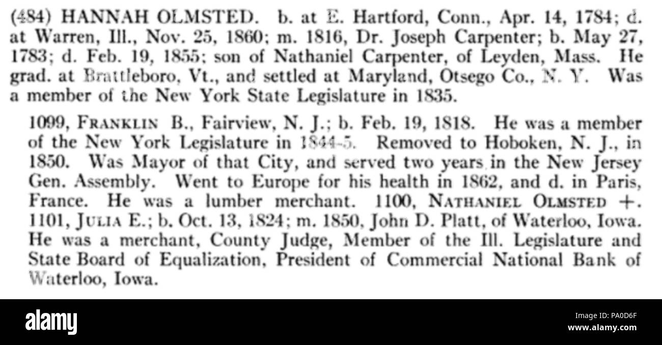 671 Franklin B. Carpenter biografia nella genealogia della famiglia Olmsted in America (1912) Foto Stock