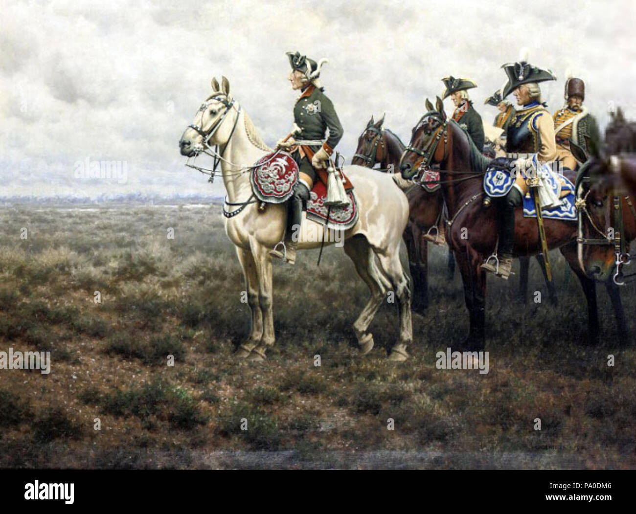 673 Federico il Grande e il suo staff nella battaglia di Leuthen da Hugo Ungewitter Foto Stock