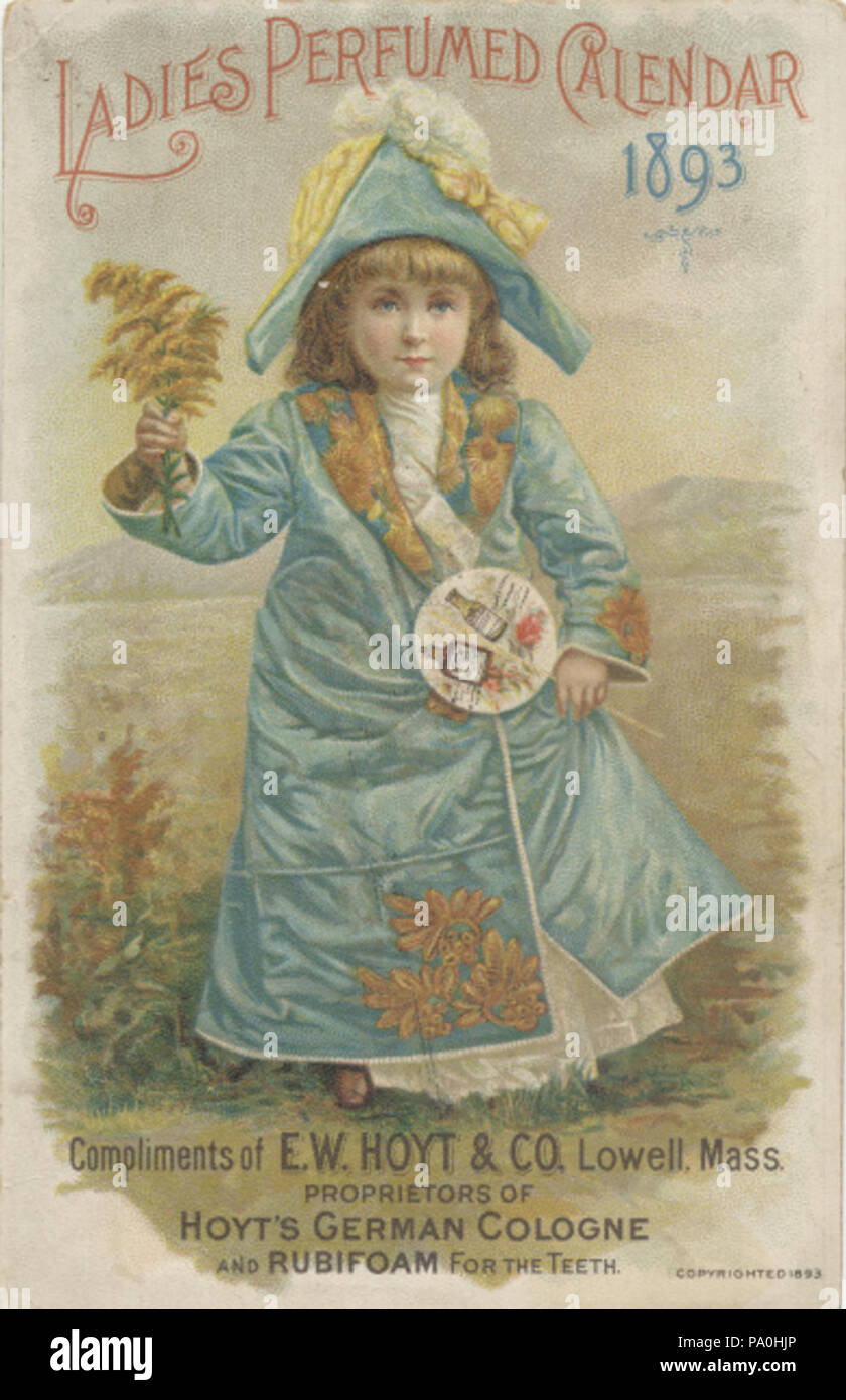 . Inglese: persistente URL: digital.lib.muohio.edu/u?/tradecards,92 soggetto (TGM): i bambini e le bambine; fiori; piante; calendari; Dressing & toelettatura attrezzature; dentifricio; apparecchiature dentali e forniture; parole chiave: Hoy'ts tedesco Rubifoam colonia per i denti Ladies Calendario profumato Hoyt tedesco della colonia . circa 1893 597 E. W. Hoyt e Co. (3092712857) Foto Stock