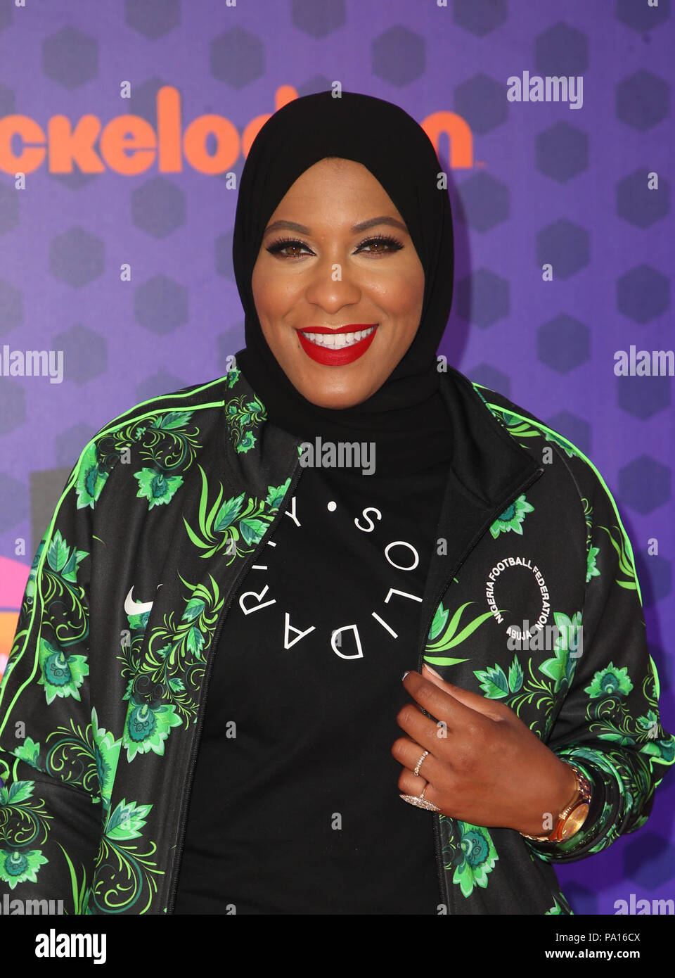 Santa Monica, Ca. 19 Luglio, 2018. Ibtihaj Muhammad, a Nickelodeon's 2018 Kids' scelta Sports Awards a Barker Hangar di Santa Monica, in California, il 19 luglio 2018. Credito: Faye Sadou/media/punzone Alamy Live News Foto Stock