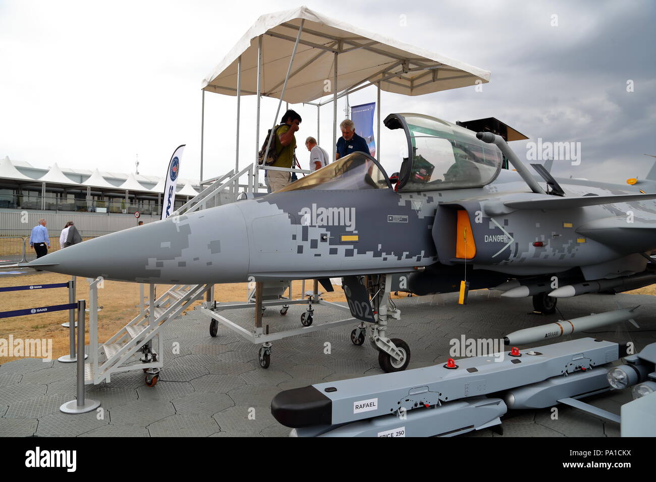 Farnborough, Regno Unito. Il 20 luglio 2018. I costruttori di aeromobili e fornitori hanno esposto i loro più recenti tecnologie presso lo stand. Credito: Uwe Deffner/Alamy Live News Foto Stock