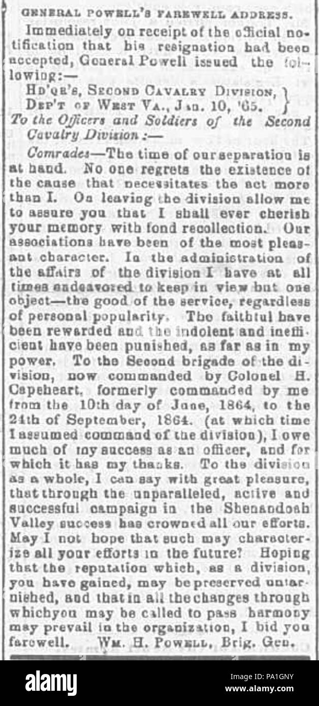 701 generale W.H. Powell discorso di commiato Foto Stock