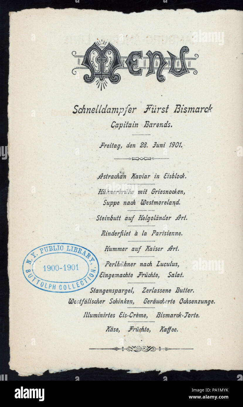 544 LA CENA (detenute da) HAMBURG-AMERIKA LINIE (a) SS Furst Bismarck (SS;) (NYPL ADE-276831-4000014333) Foto Stock