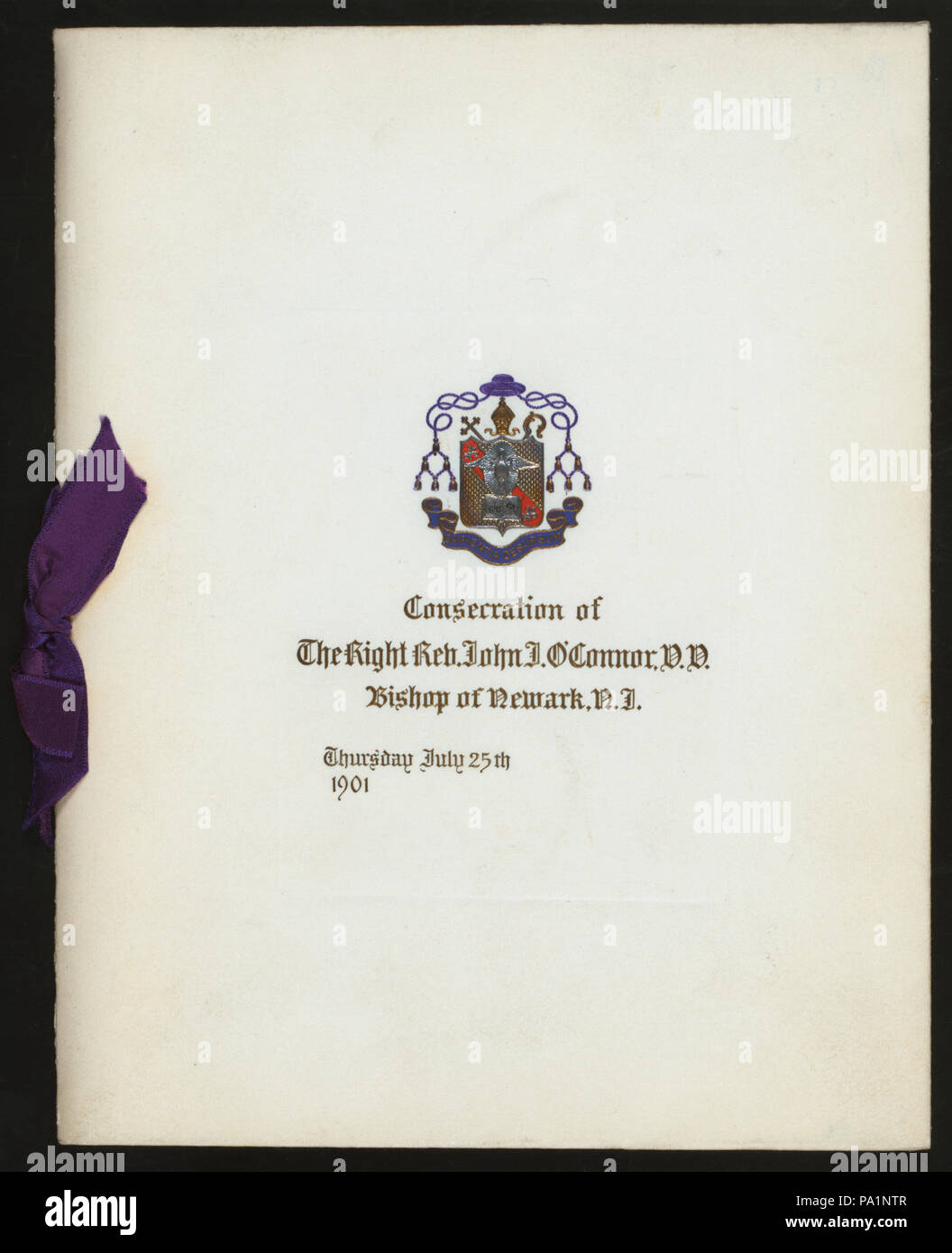 345 consacrazione del diritto REV. JOHN O'Connor, D.D. Vescovo di NEWARK NJ (detenute da) CHIESA CATTOLICA (a) "KRUGER AUDITORIUM, Newark, NJ" (CLUB PRIVATO;) (NYPL ADE-277126-469521) Foto Stock