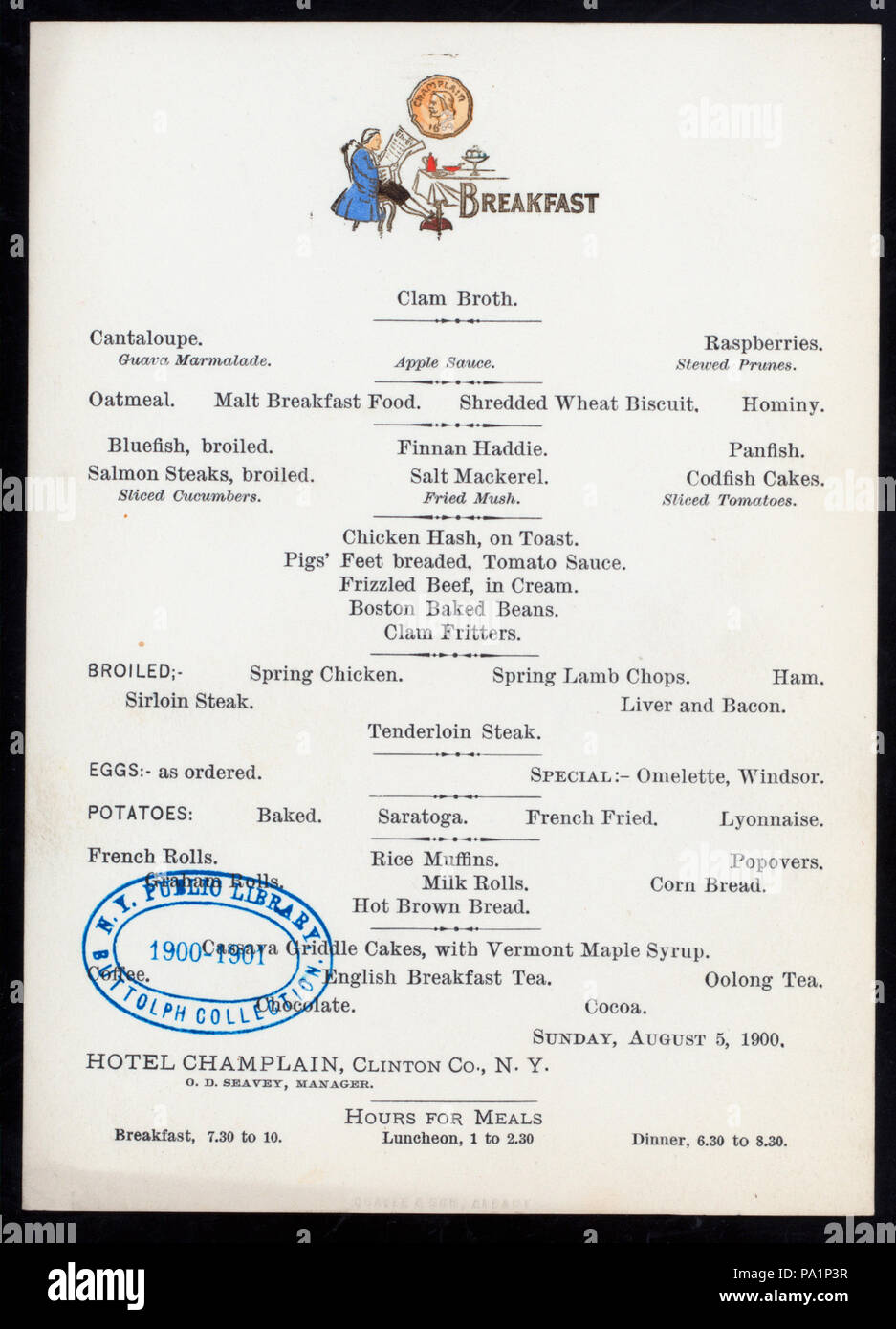 236 PRIMA COLAZIONE (detenute da) HOTEL CHAMPLAIN (a) "CLINTON CO., NY" (Hotel) (NYPL ADE-277186-469581) Foto Stock