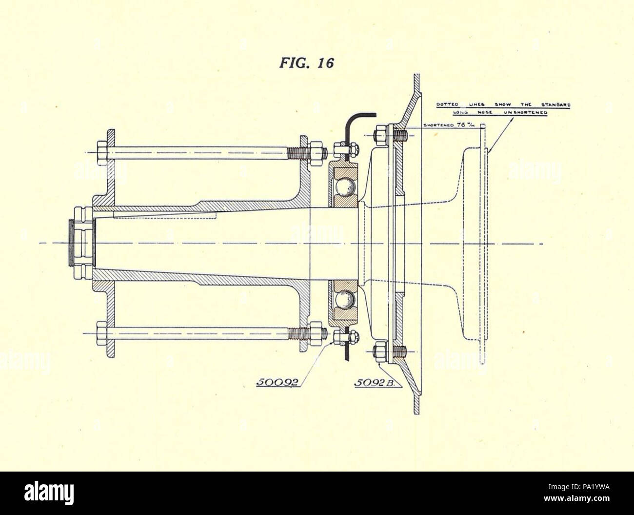 . Fig. 16 Ventola mozzo Le Gnome Rhone 'Monosoupape' (valvola singola) B2 9 cilindro motore rotativo di WW1. Vedi altre immagini da questa fonte in Gnome Monosoupape motore aeronautico manuale . 1917 o versioni precedenti 715 Gnome Monosoupape mozzo ventola Foto Stock