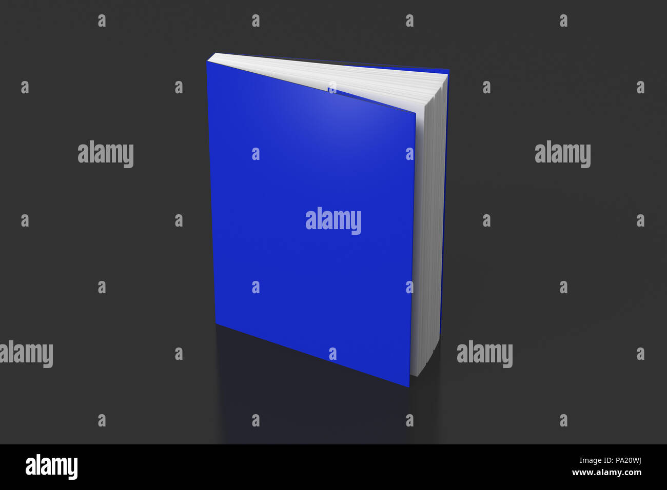 Vuoto verticale blu polvere giacca o polvere wrapper libro permanente. Isolato con percorso di clipping intorno al libro. 3d'illustrazione. Foto Stock