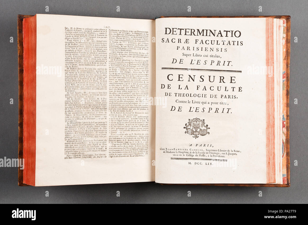 Inv.nr: V.3.189 Helvetius, De l'Esprit, Parigi 1758. 1 "Determinatio sacrae facultatis Parisiensis super libro cui titoli, de l'esprit - Skoklosters slott - 86179 Foto Stock