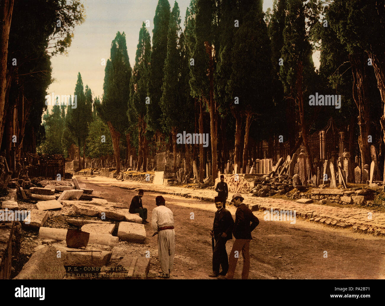 . Cipressi e la strada che conduce al cimitero, Üsküdar (Scutari), Istanbul (Costantinopoli), Turchia . tra il 1890 e il 1900 363 cipressi e la strada che conduce al cimitero, Scutari, Costantinopoli, Turchia, 1890s Foto Stock