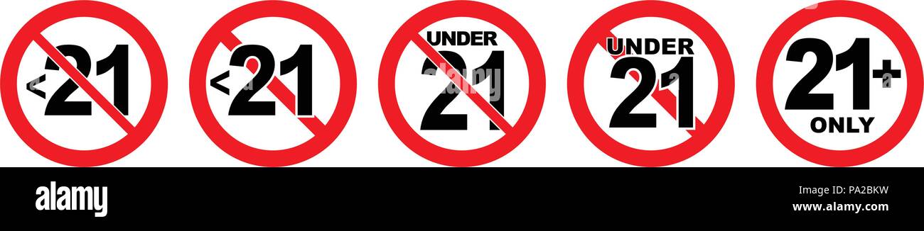 Sotto 21 non è consentito firmare. Numero ventuno in rosso attraversato cerchio. Illustrazione Vettoriale