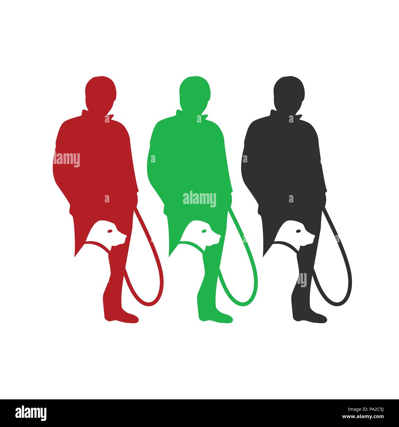 L'uomo prendendo passeggiata con il cane Silhouette simbolo vettore Logo grafico del modello di progettazione Illustrazione Vettoriale