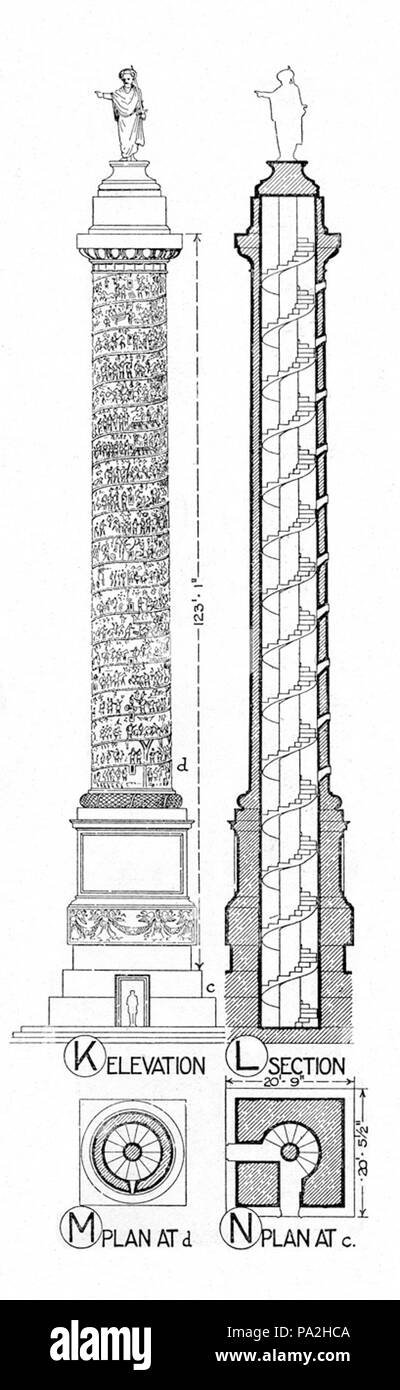 339 Colonna di Marco Aurelio piano, elevazione, e sezione Foto Stock