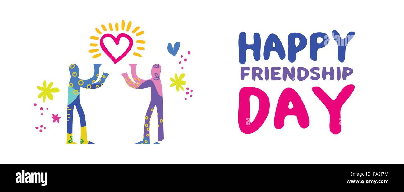 Felice amicizia giorno banner web illustrazione, disegnati a mano gli amici condividono l amore in una colorata arte astratta stile. EPS10 vettore. Illustrazione Vettoriale