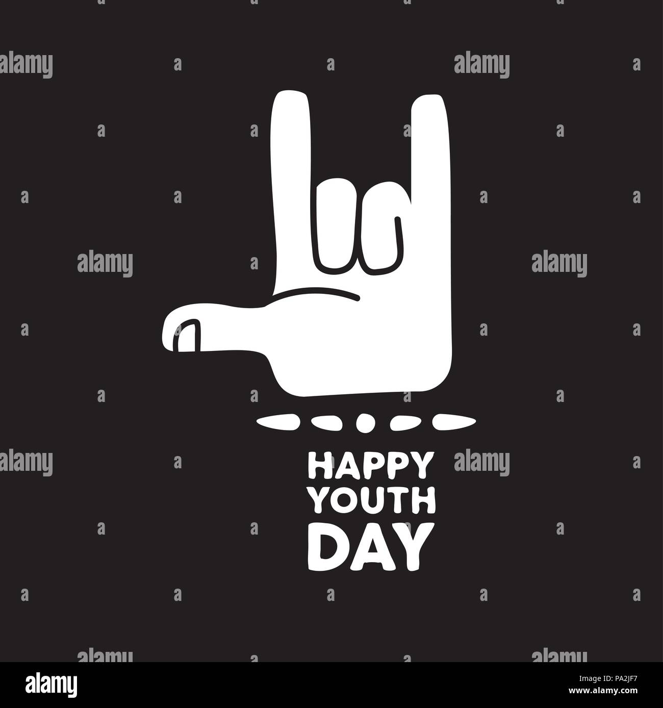 Felice Giornata della Gioventù greeting card preventivo per eventi speciali. Teen mano metallo facendo la musica rock firmare con la tipografia del testo. EPS10 vettore. Illustrazione Vettoriale