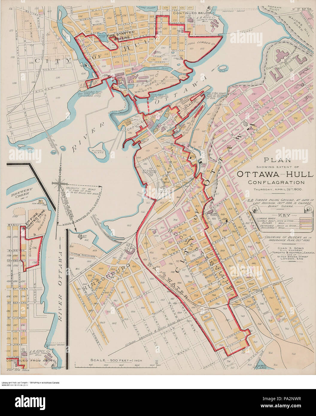 201 piano che mostrano quanto di Ottawa-Hull fire 1900 Foto Stock