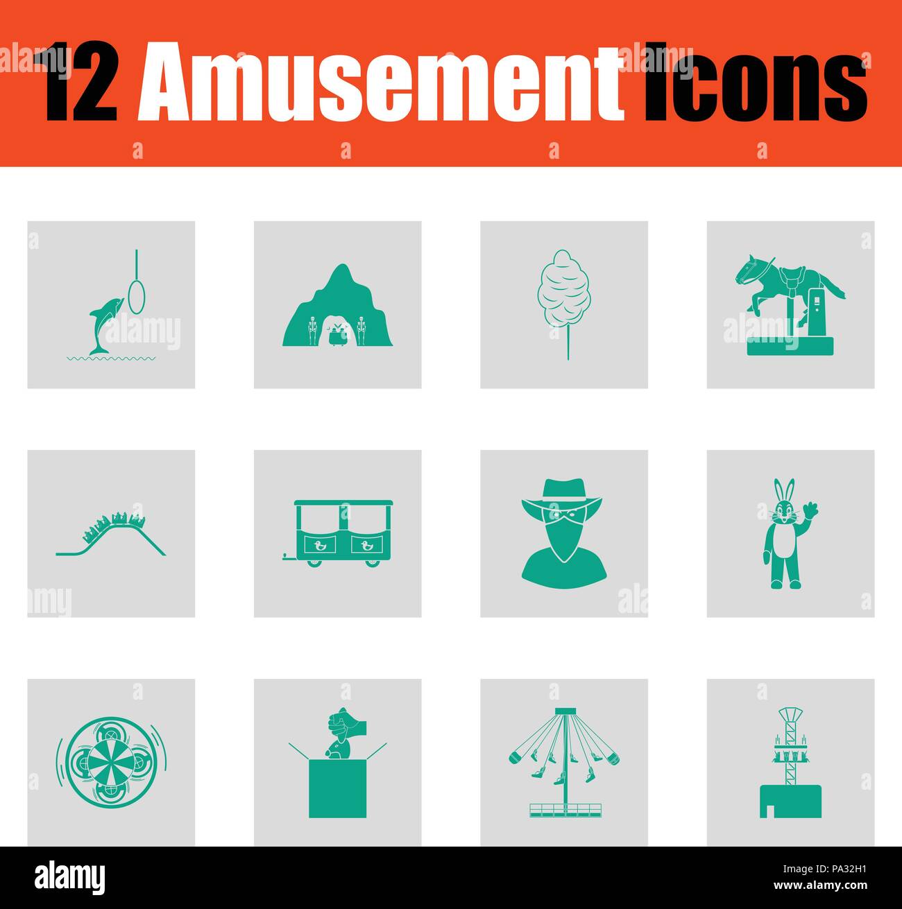 Parco dei divertimenti di icon set. Verde su grigio design. Illustrazione Vettoriale. Illustrazione Vettoriale