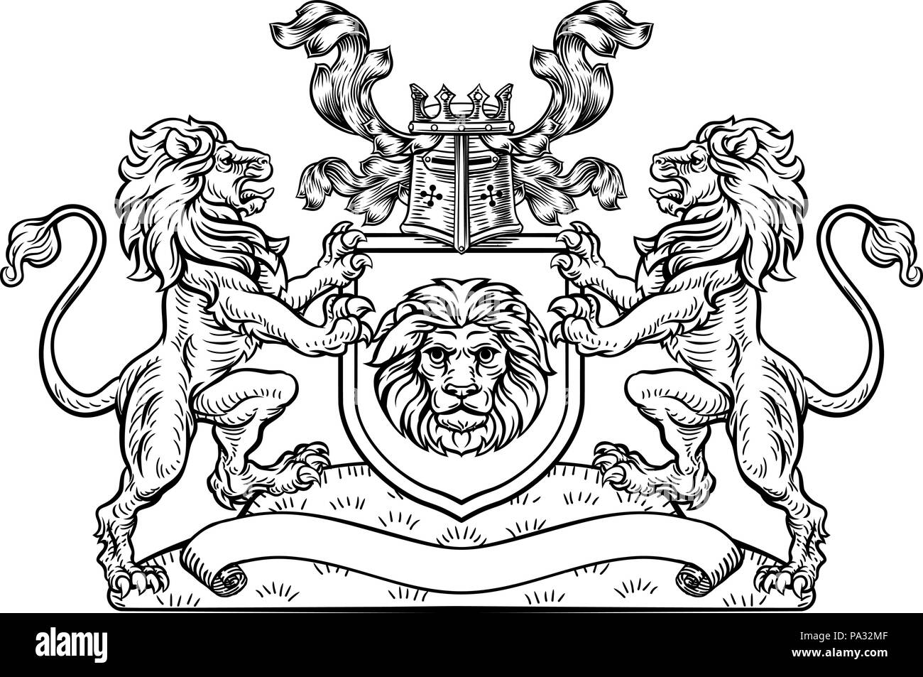 Cresta scudo araldico Lion Stemma Illustrazione Vettoriale