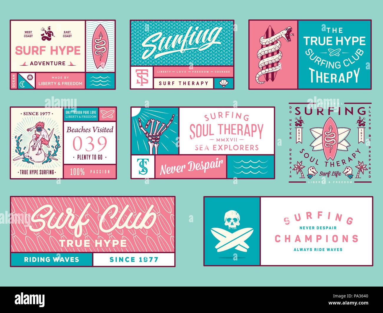 Colorate badge surf vol. 2 è una raccolta di vettore squadrato illustrazioni di badge pronto per qualsiasi utilizzo Illustrazione Vettoriale